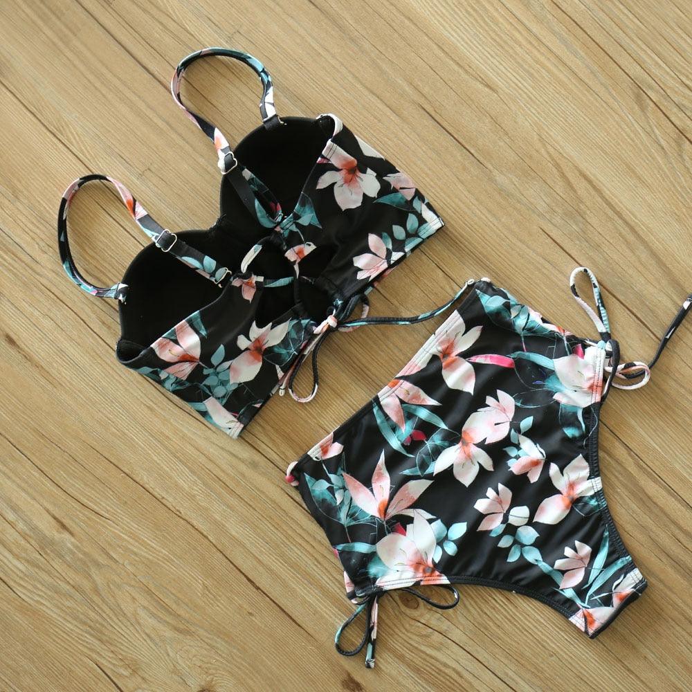 Floral Boho High Waist Bikini Set Swimwear - The Burner Shop