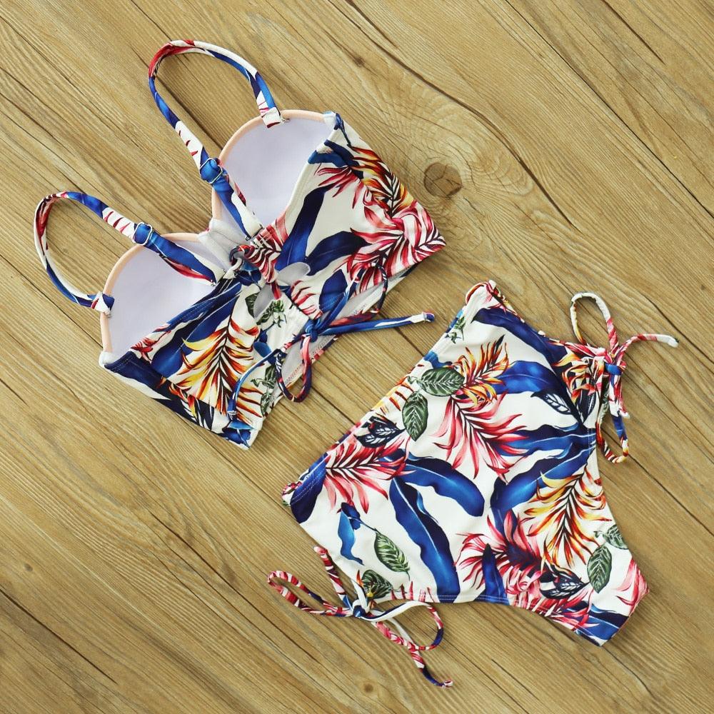 Floral Boho High Waist Bikini Set Swimwear - The Burner Shop