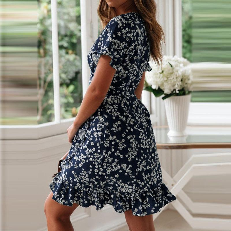 Floral Print Boho Ruffle Sleeve Dress Dresses - The Burner Shop