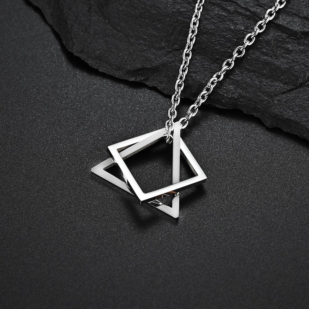 Geometry Interlocking Square / Triangle Pendant Necklace Necklaces - The Burner Shop