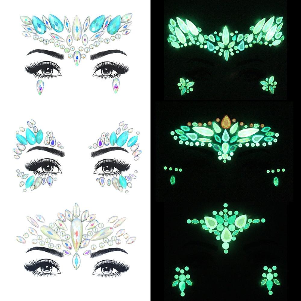 Glow in the dark Self-adhesive Rhinestone Face Stickers Face Tattoo - The Burner Shop