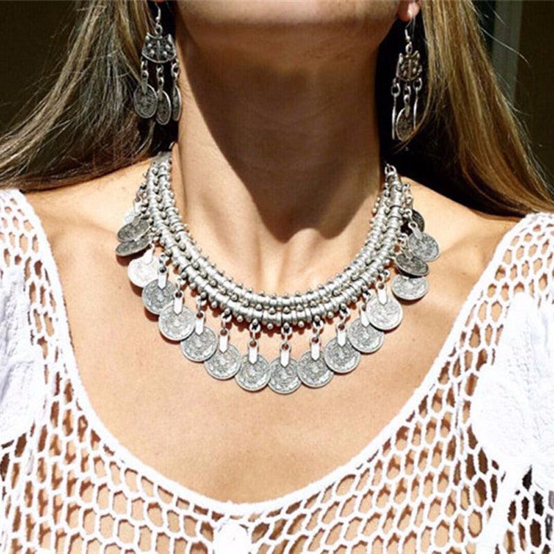 Gold Coin Long Chain Tassel Necklace Necklaces - The Burner Shop