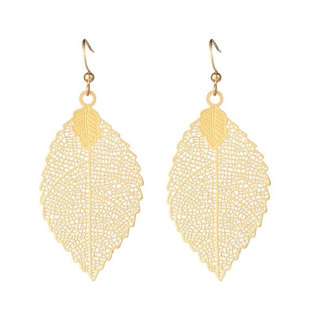 Golden Leaf Dangle Drop Earrings Earrings - The Burner Shop