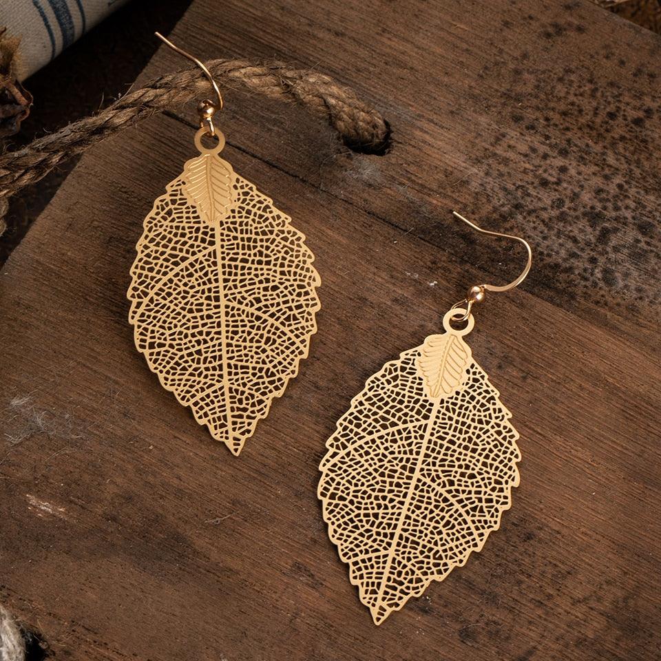 Golden Leaf Dangle Drop Earrings Earrings - The Burner Shop