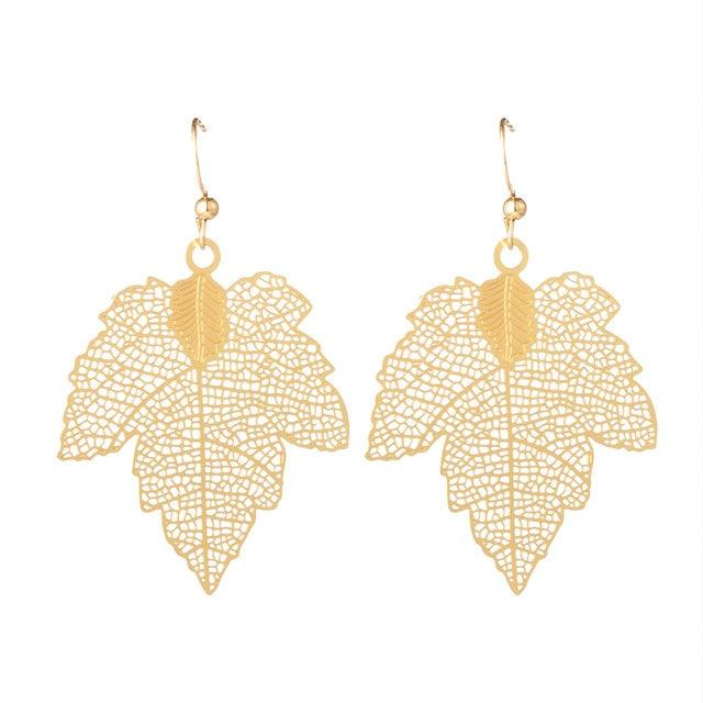 Golden Leaf Dangle Drop Earrings Earrings - The Burner Shop