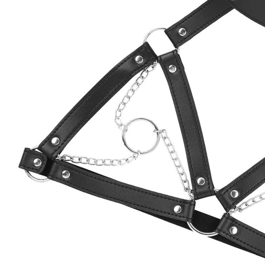 Gothic Leather Body Harness with Metal Chain Body Harness - The Burner Shop