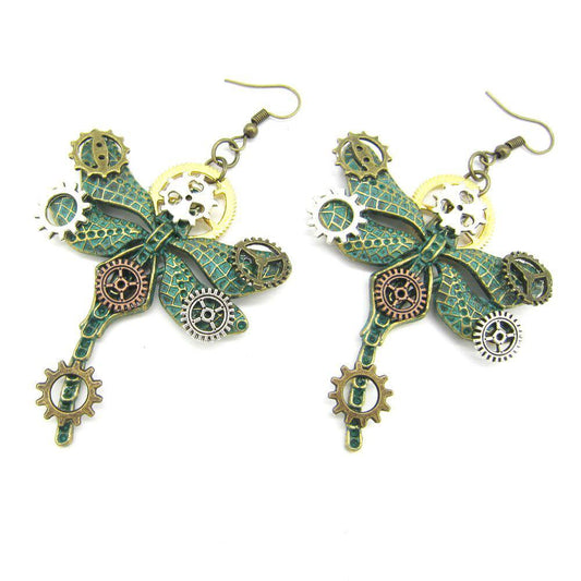 Green Vintage Dragonfly Drop Earrings Earrings - The Burner Shop