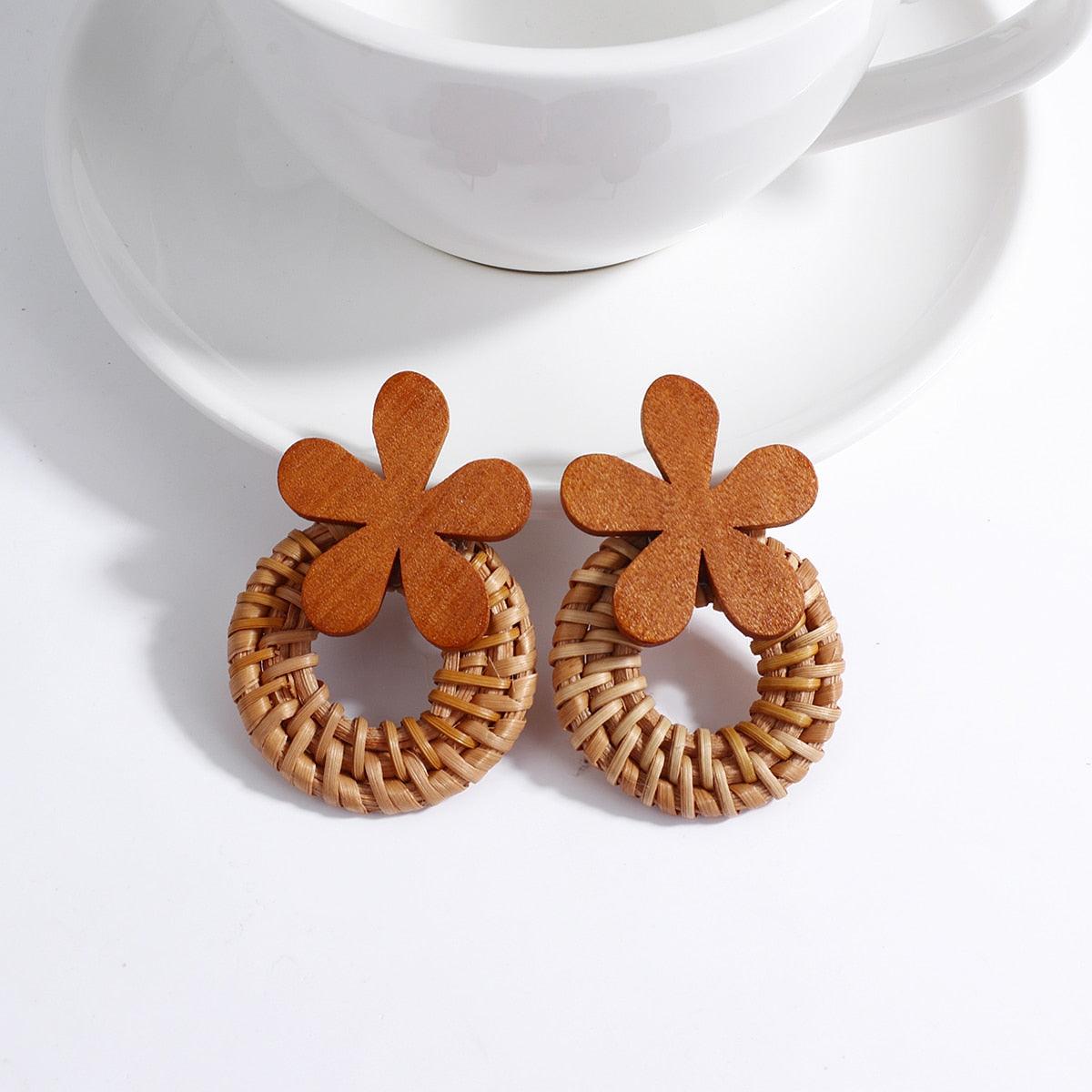Handmade Rattan Wooden Drop Earrings Earrings - The Burner Shop
