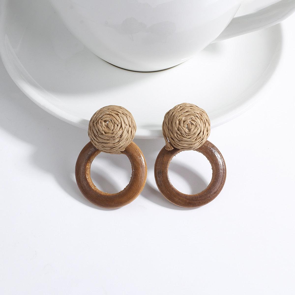 Handmade Rattan Wooden Drop Earrings Earrings - The Burner Shop