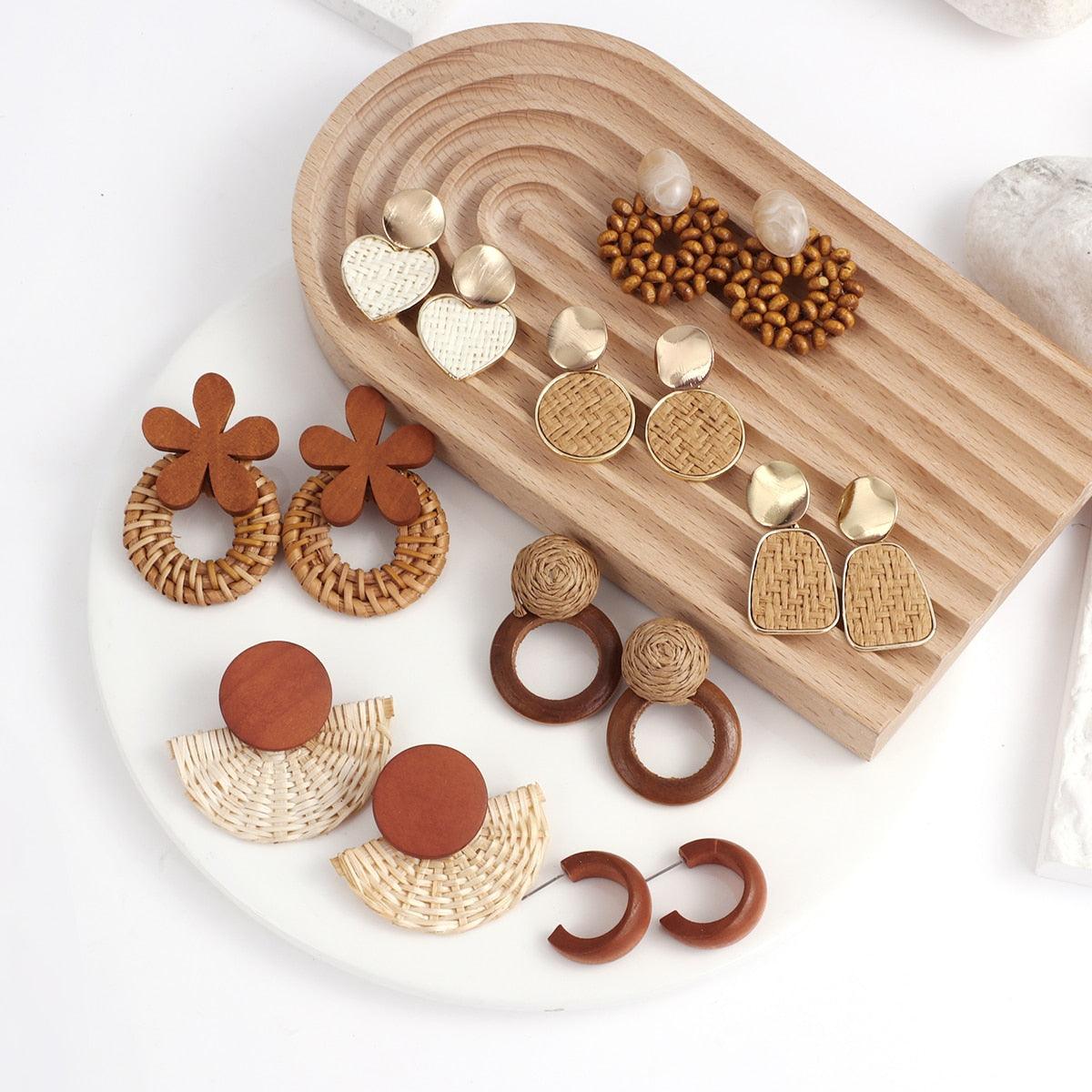 Handmade Rattan Wooden Drop Earrings Earrings - The Burner Shop