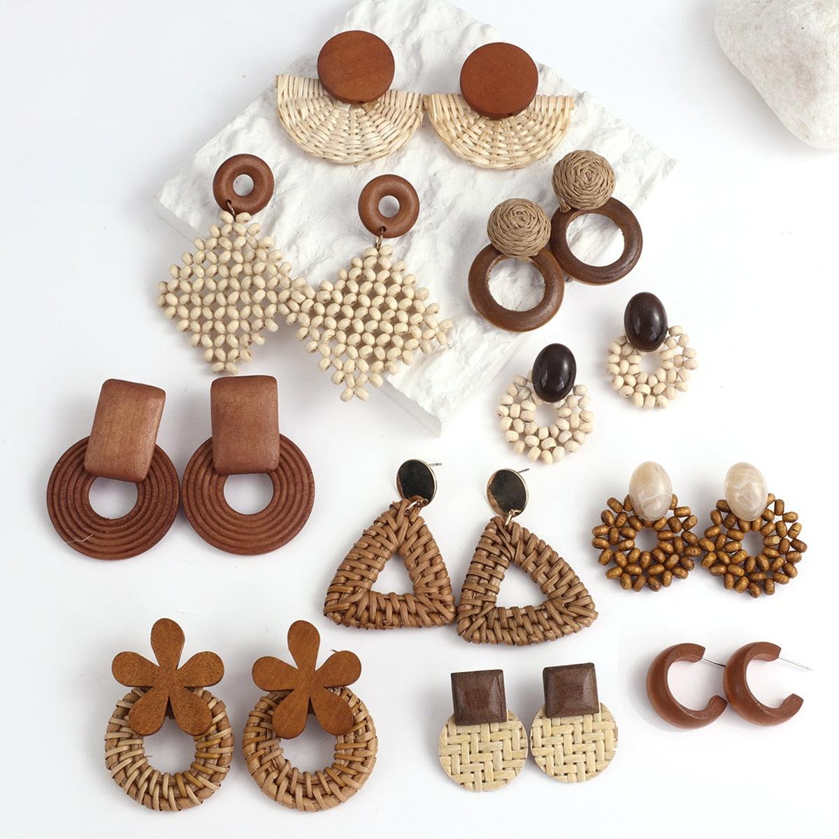Handmade Rattan Wooden Drop Earrings Earrings - The Burner Shop