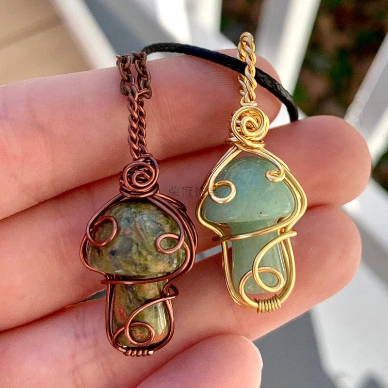 Handmade Wire Wrapped Crystal Mushroom Necklace Necklaces - The Burner Shop