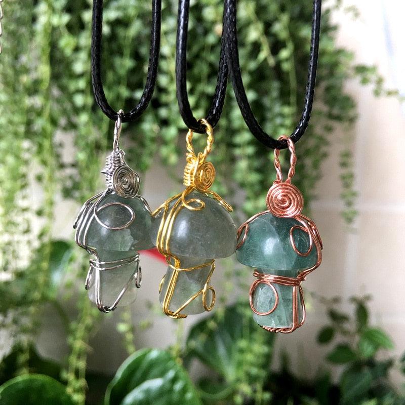 Handmade Wire Wrapped Crystal Mushroom Necklace Necklaces - The Burner Shop