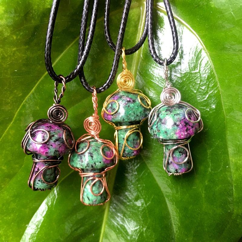 Handmade Wire Wrapped Crystal Mushroom Necklace Necklaces - The Burner Shop