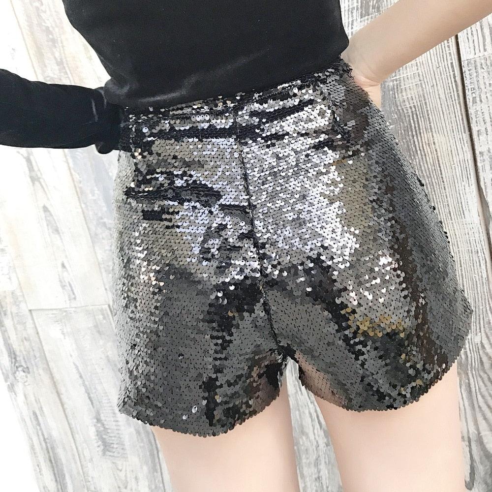 High Waisted Sequin Shorts Shorts - The Burner Shop