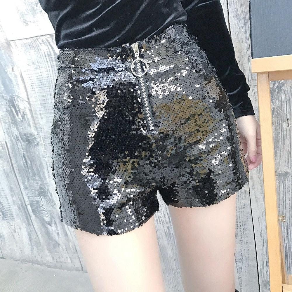 High Waisted Sequin Shorts Shorts - The Burner Shop