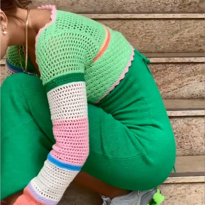 Knitted Crochet Sweater Crop Top Tops - The Burner Shop