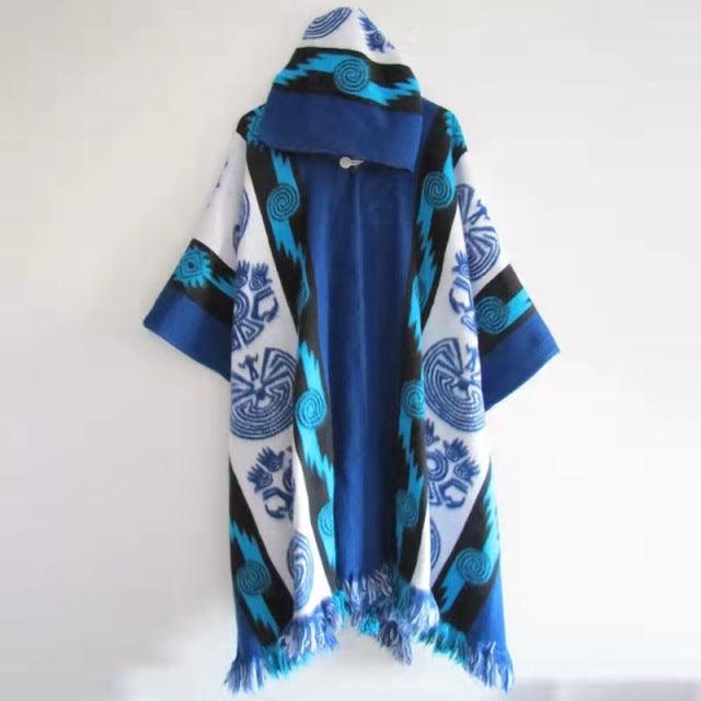 Knitted Ethnic Print Poncho Ponchos - The Burner Shop