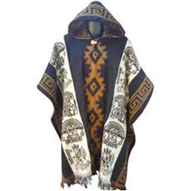 Knitted Ethnic Print Poncho Ponchos - The Burner Shop