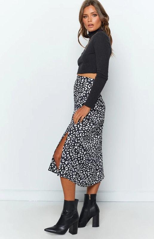 Leopard Print Chiffon Split Skirt Skirts - The Burner Shop