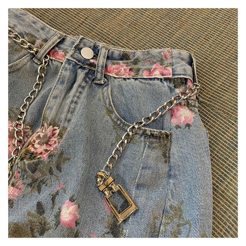 Long Denim Floral Print Skirt Skirts - The Burner Shop