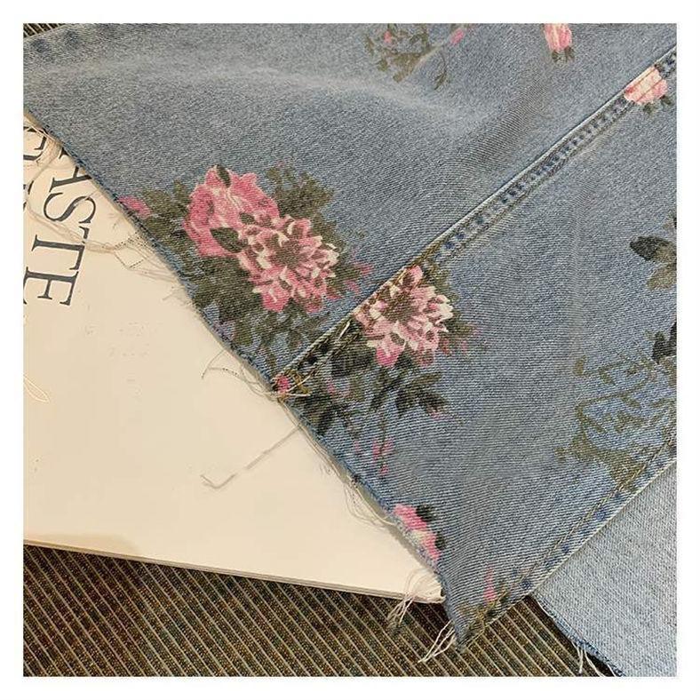 Long Denim Floral Print Skirt Skirts - The Burner Shop