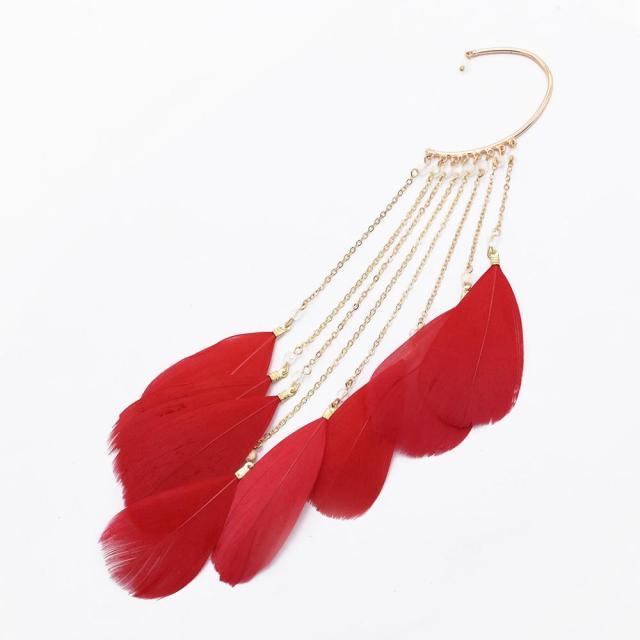 Long Feather Tassel Cuff Clip Earring Ear Cuffs - The Burner Shop