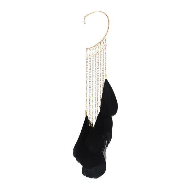 Long Feather Tassel Cuff Clip Earring Ear Cuffs - The Burner Shop