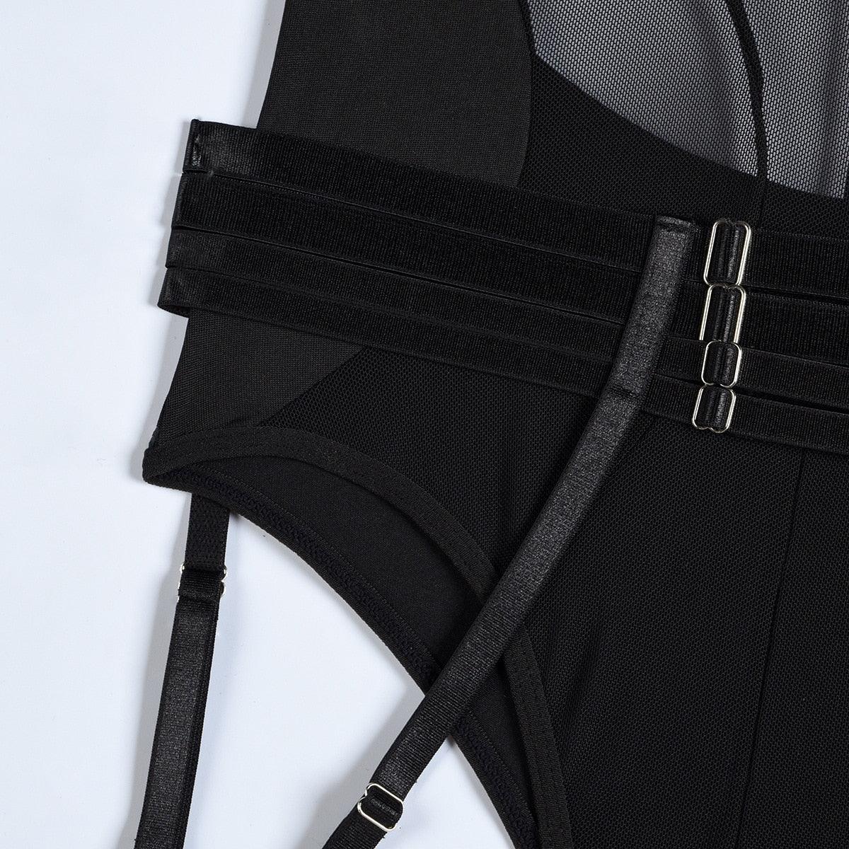 Mesh Backless Halter-neck Bodysuit Bodysuit - The Burner Shop
