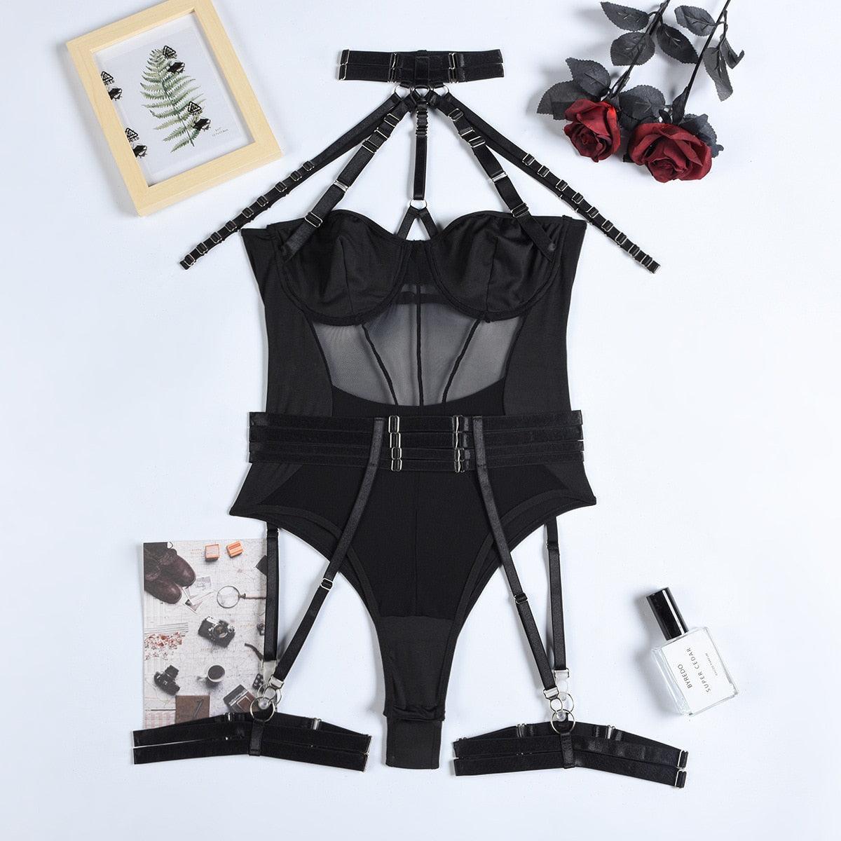 Mesh Backless Halter-neck Bodysuit Bodysuit - The Burner Shop