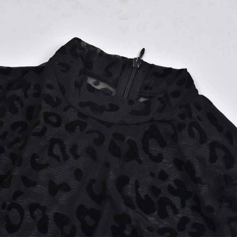 Mesh Leopard See-Through Velour Jumpsuit Jumpsuit - The Burner Shop