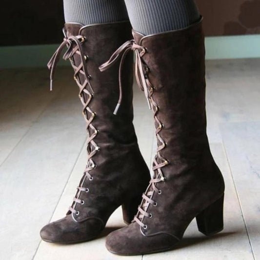 Mid-Calf Lace Up Boots Boots - The Burner Shop