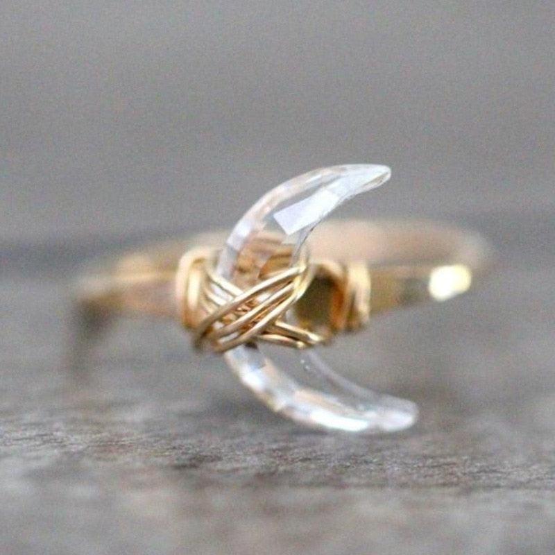 Moon Crescent Crystal Ring Rings - The Burner Shop