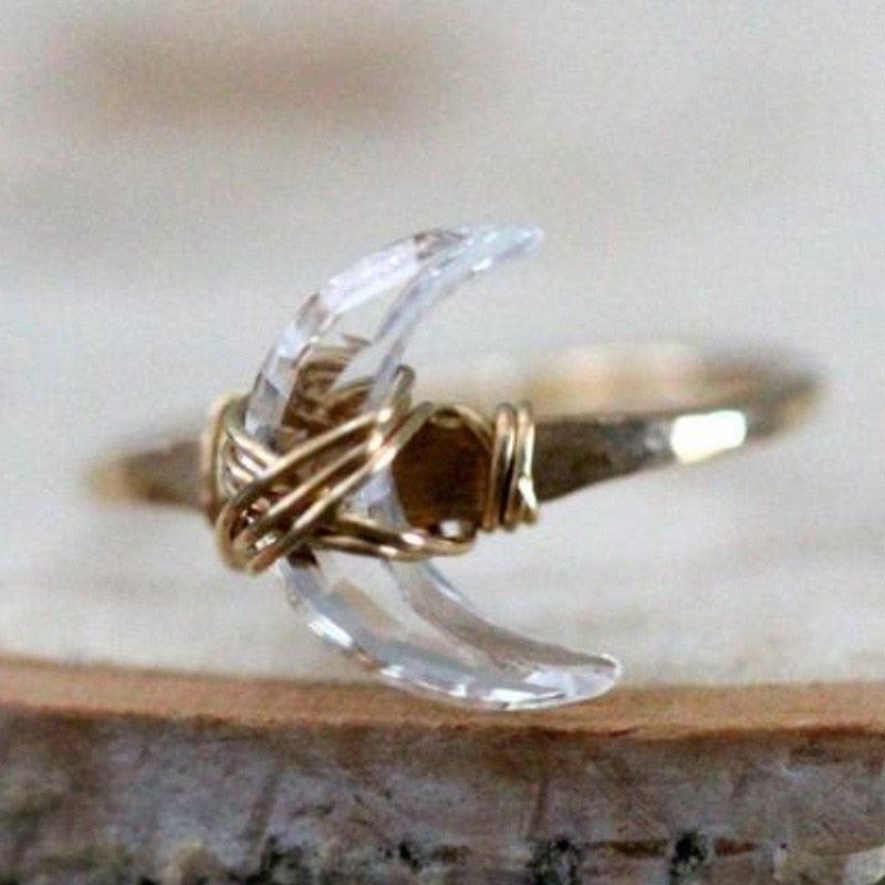 Moon Crescent Crystal Ring Rings - The Burner Shop