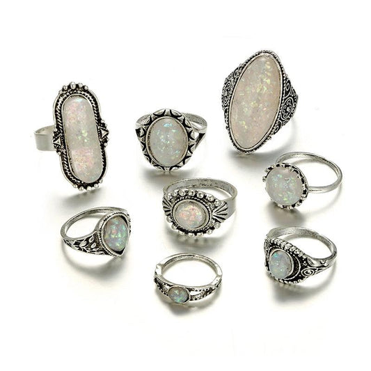 Opal Crystal Stone Ring Set Rings - The Burner Shop