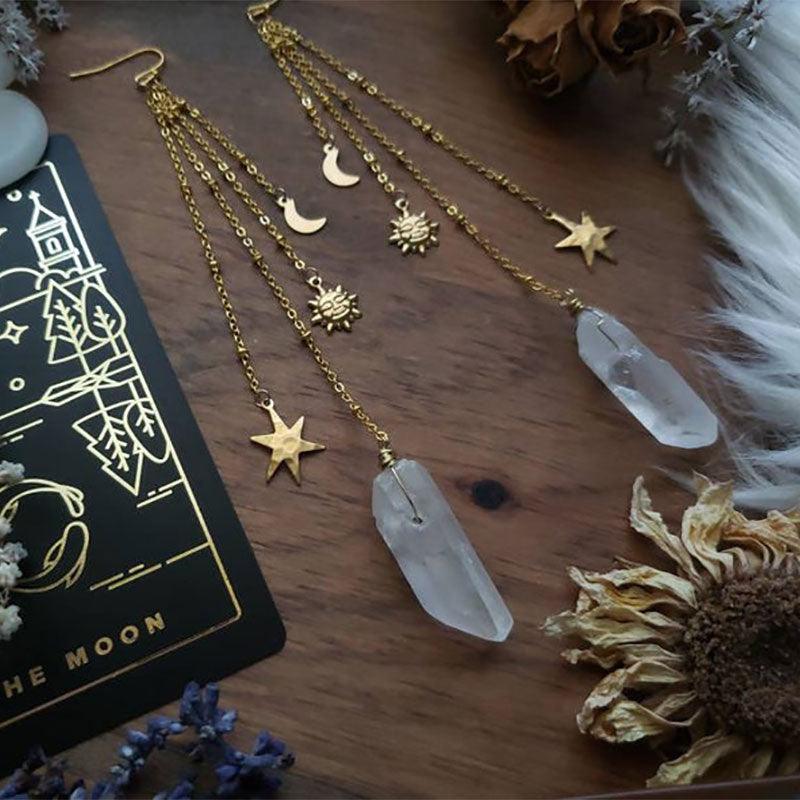 Quartz Brass Sun & Moon Earrings Earrings - The Burner Shop