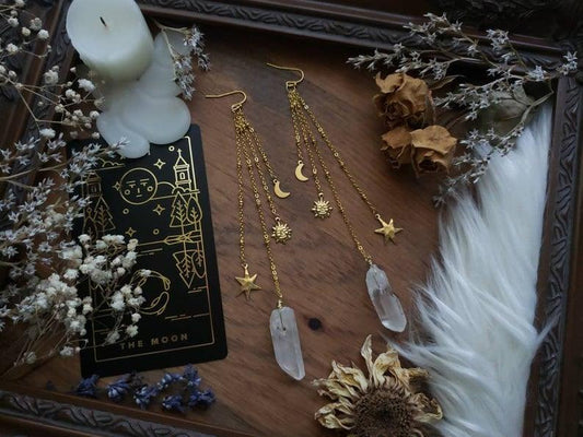 Quartz Brass Sun & Moon Earrings Earrings - The Burner Shop