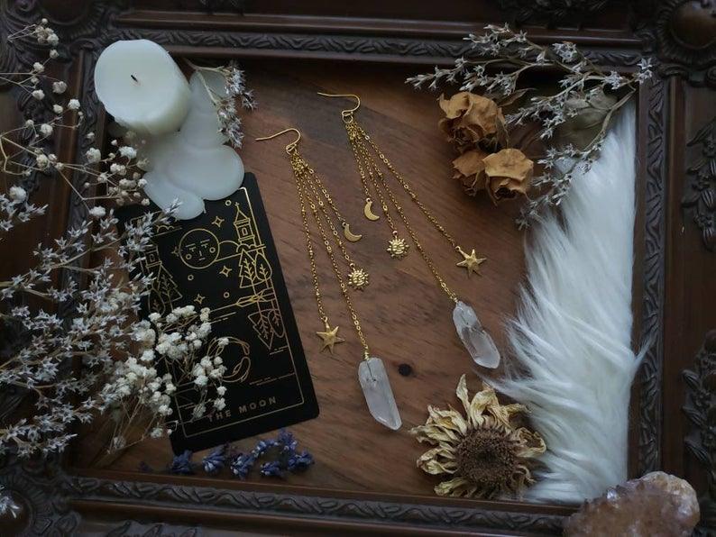 Quartz Brass Sun & Moon Earrings Earrings - The Burner Shop