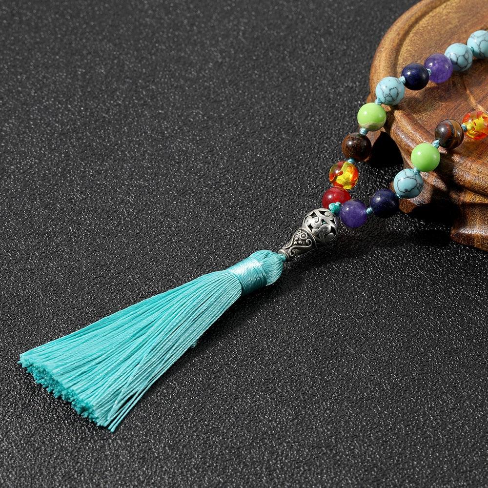 Rainbow & White/Black/Turquoise Beaded Necklace Necklaces - The Burner Shop