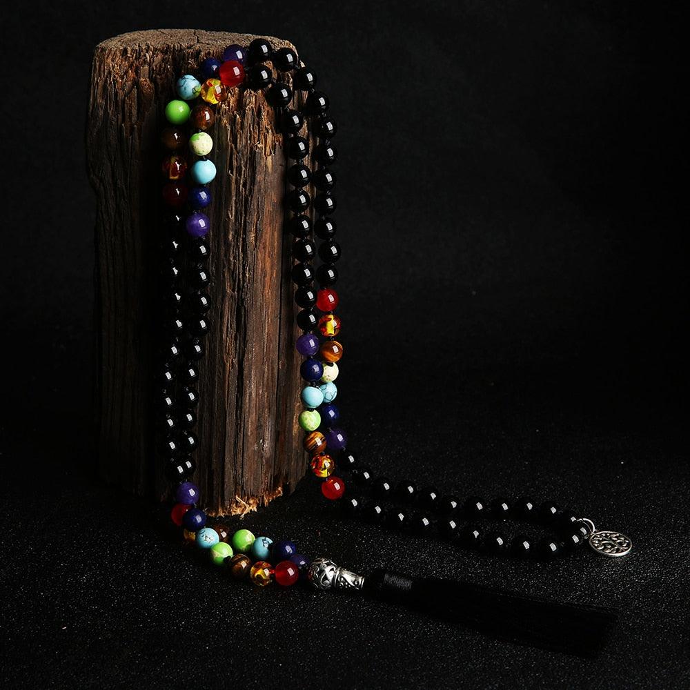 Rainbow & White/Black/Turquoise Beaded Necklace Necklaces - The Burner Shop