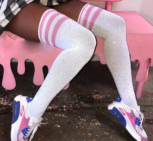 Rees Rhinestone Thigh High Stockings Stockings - The Burner Shop