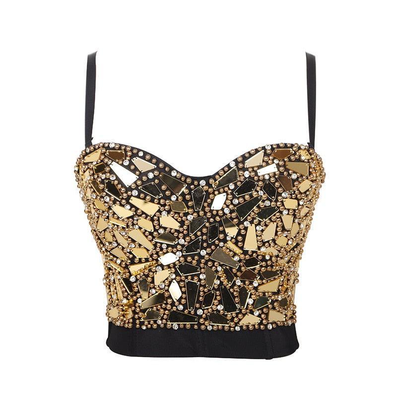 Reflective Mirror Black Corset Top Tops - The Burner Shop