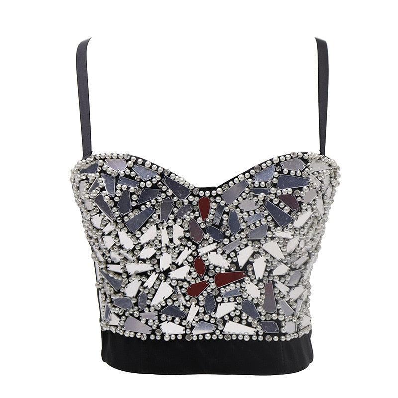 Reflective Mirror Black Corset Top Tops - The Burner Shop