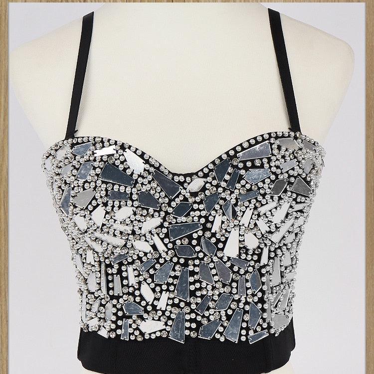 Reflective Mirror Black Corset Top Tops - The Burner Shop