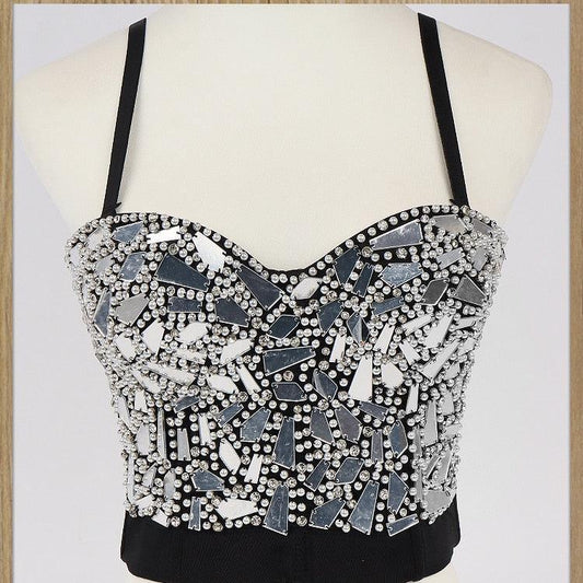 Reflective Mirror Black Corset Top Tops - The Burner Shop