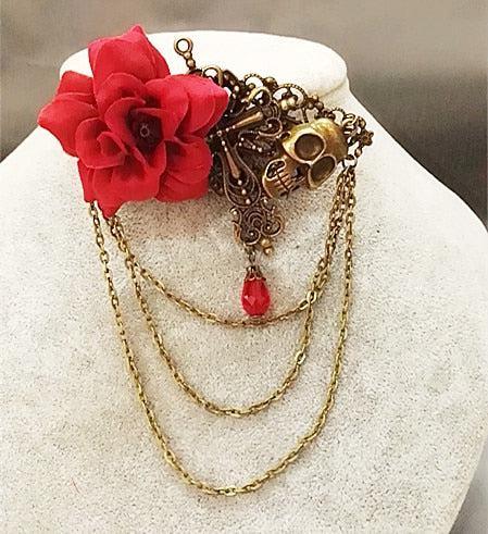 Rose & Skull Hair Clip and Chain Hair Clips - The Burner Shop