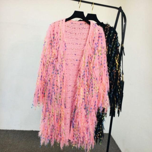 Sequin Tassel Long Cardigan Cardigans - The Burner Shop