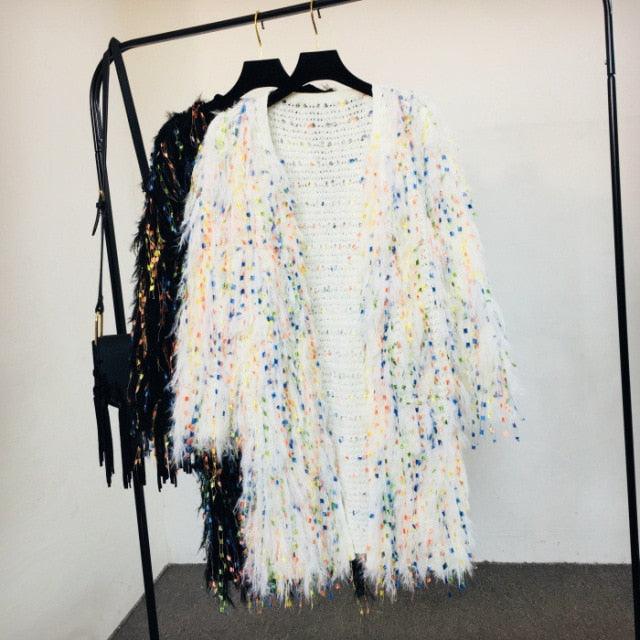 Sequin Tassel Long Cardigan Cardigans - The Burner Shop