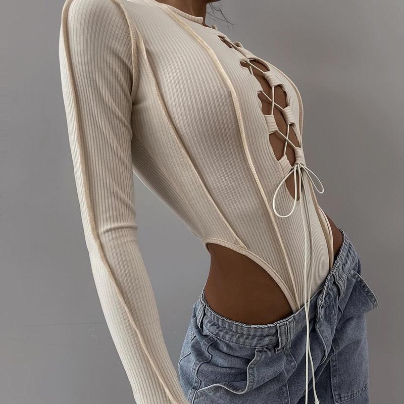Sexy Cross Bandage Bodysuit Bodysuits - The Burner Shop