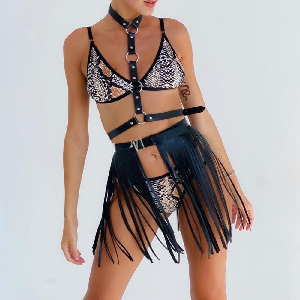 Sexy Punk Leather Harness & Garter Set Body Harness - The Burner Shop